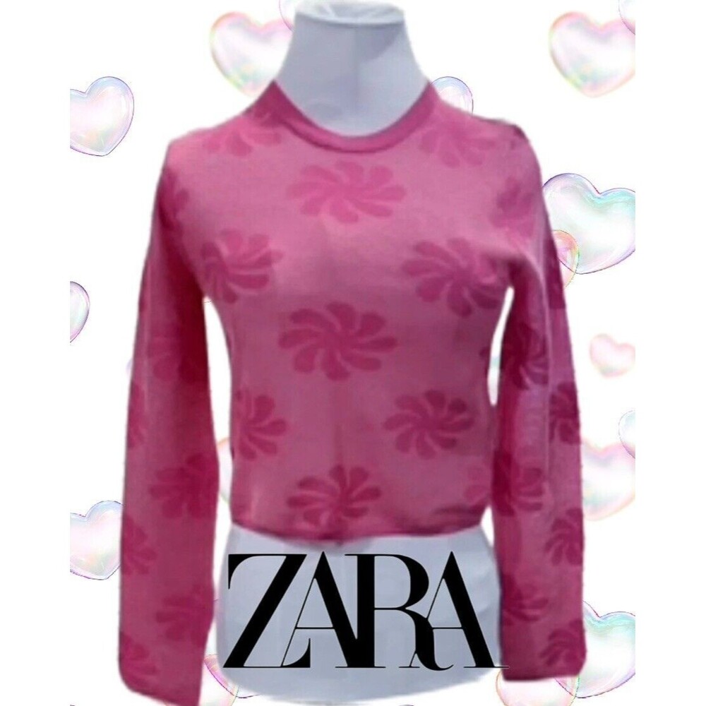 💖 ZARA Long Sleeve Mesh Floral Knit Semi-Sheer Small Cropped Sweater - NWT 💖
